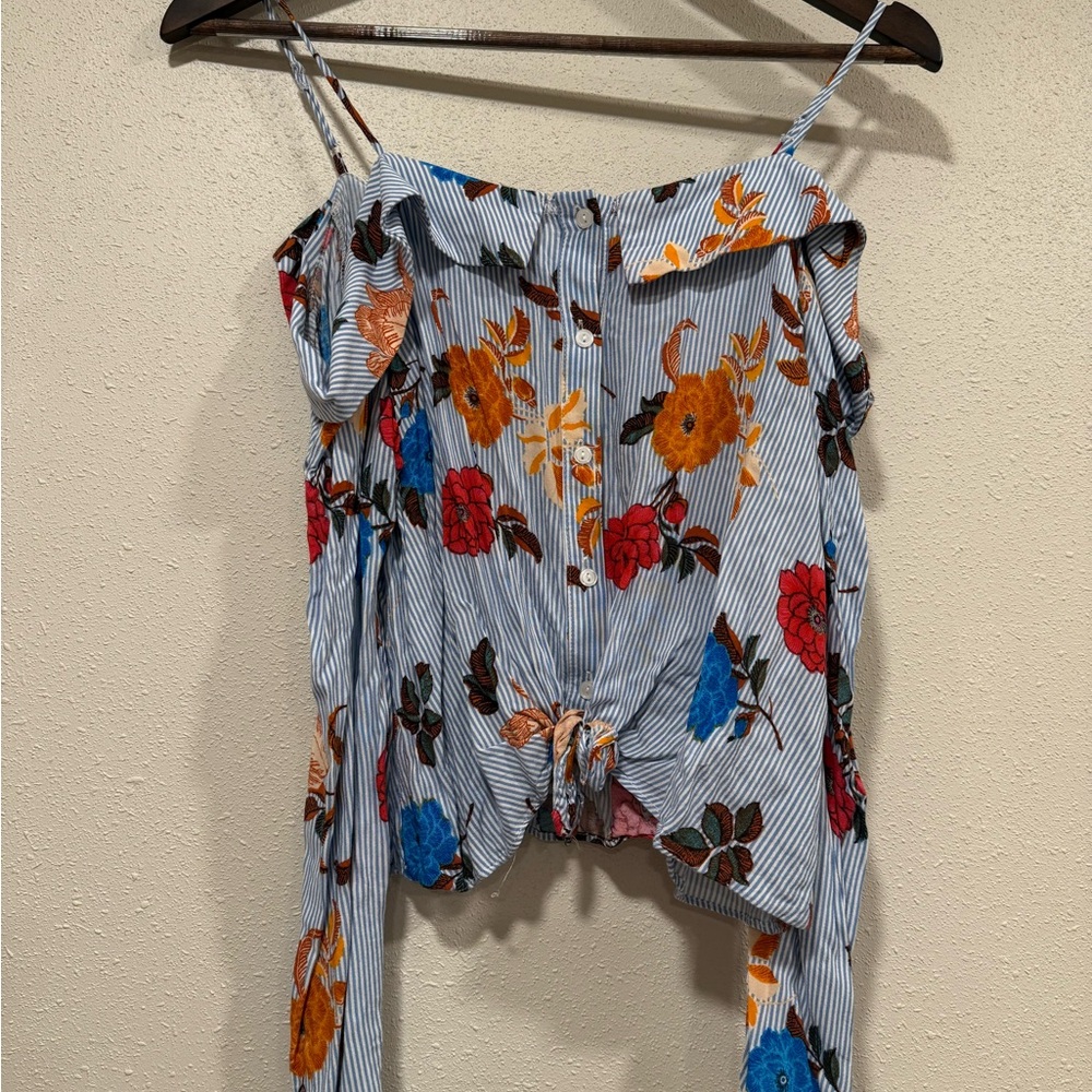 One Clothing Blue Asymmetrical Ruffled Sleeveless Blouse